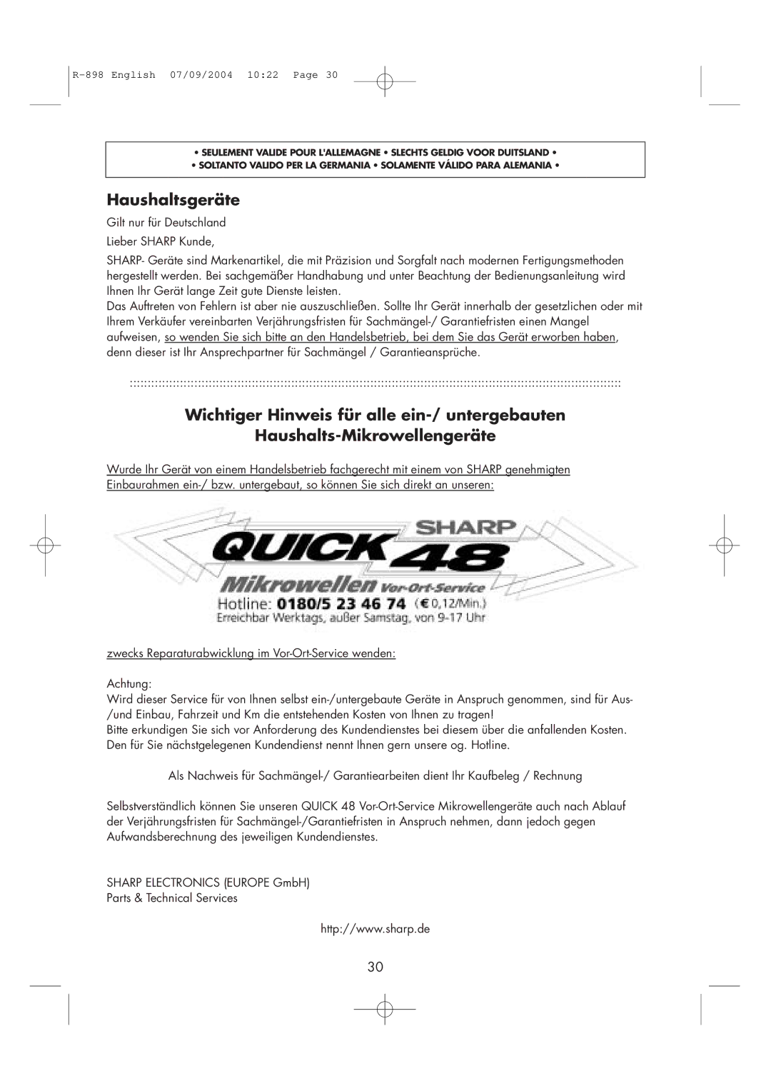 Sharp R-898 operation manual Haushaltsgeräte 