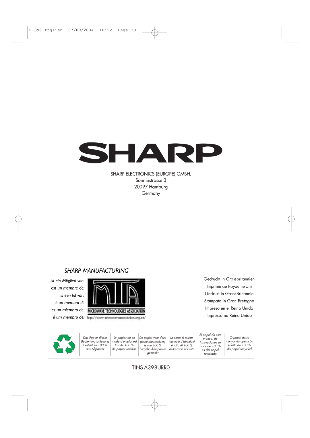 Sharp R-898 operation manual Manual da operação 