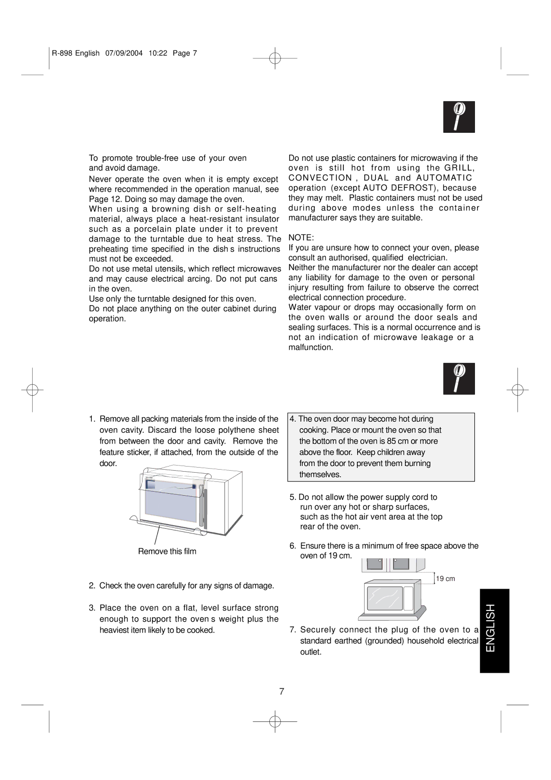 Sharp R-898 operation manual Installation, To promote trouble-free use of your oven and avoid damage 