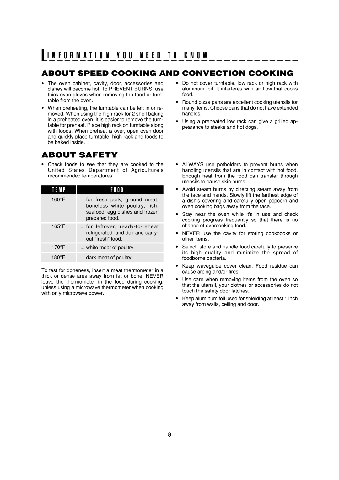 Sharp R-90GC operation manual About Speed Cooking and Convection Cooking, About Safety 