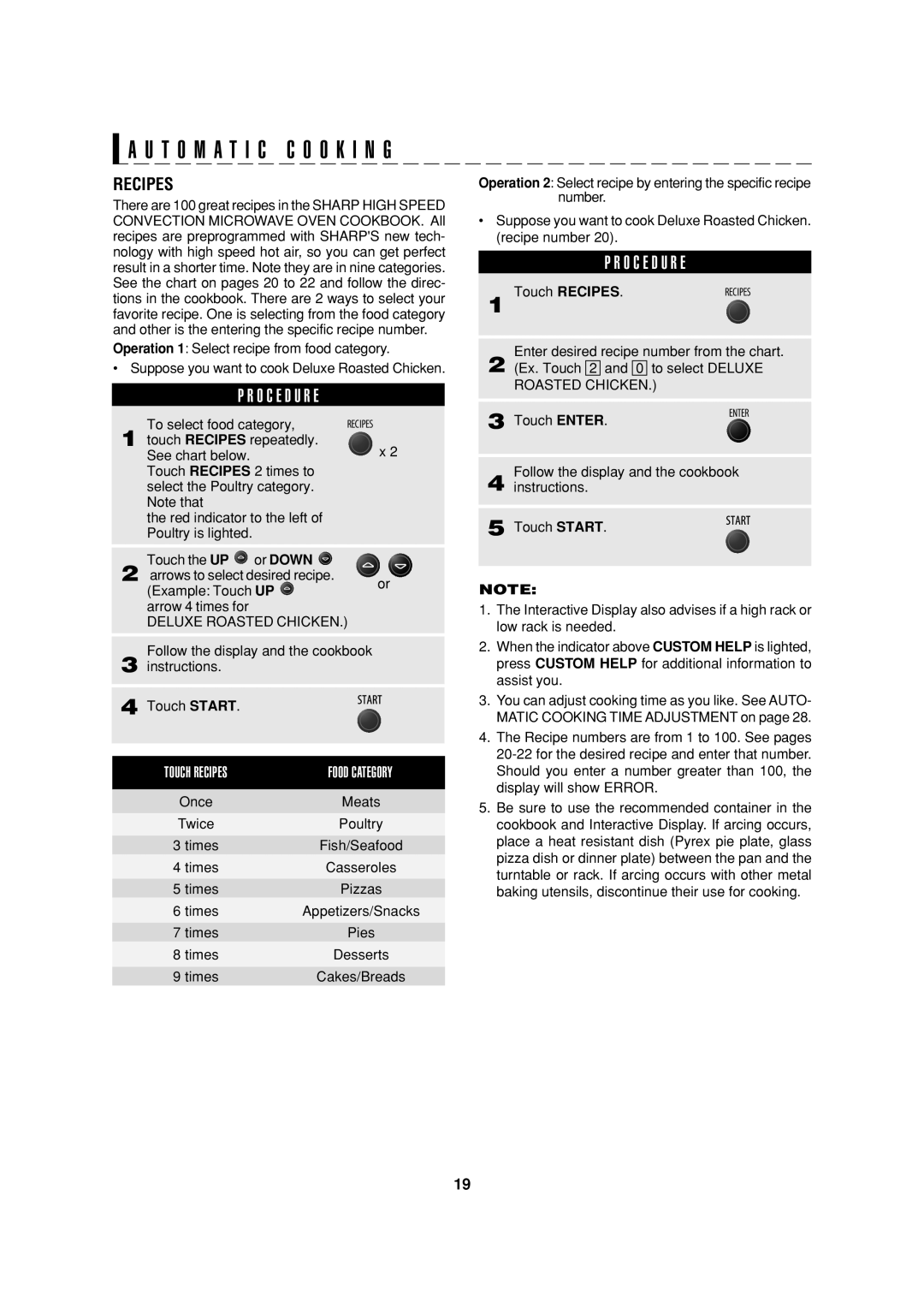 Sharp R-90GC operation manual T O M a T I C C O O K I N G, Recipes 