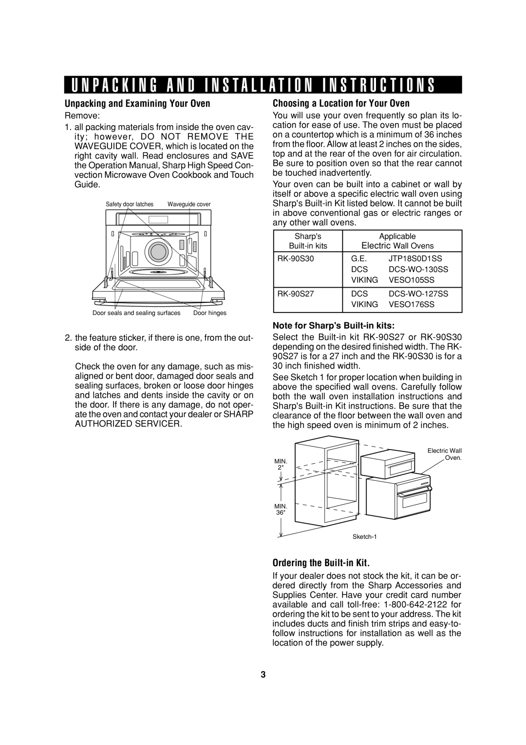 Sharp R-90GC operation manual P a C K I N G a N D Installation I N S T R U C T I O N S 