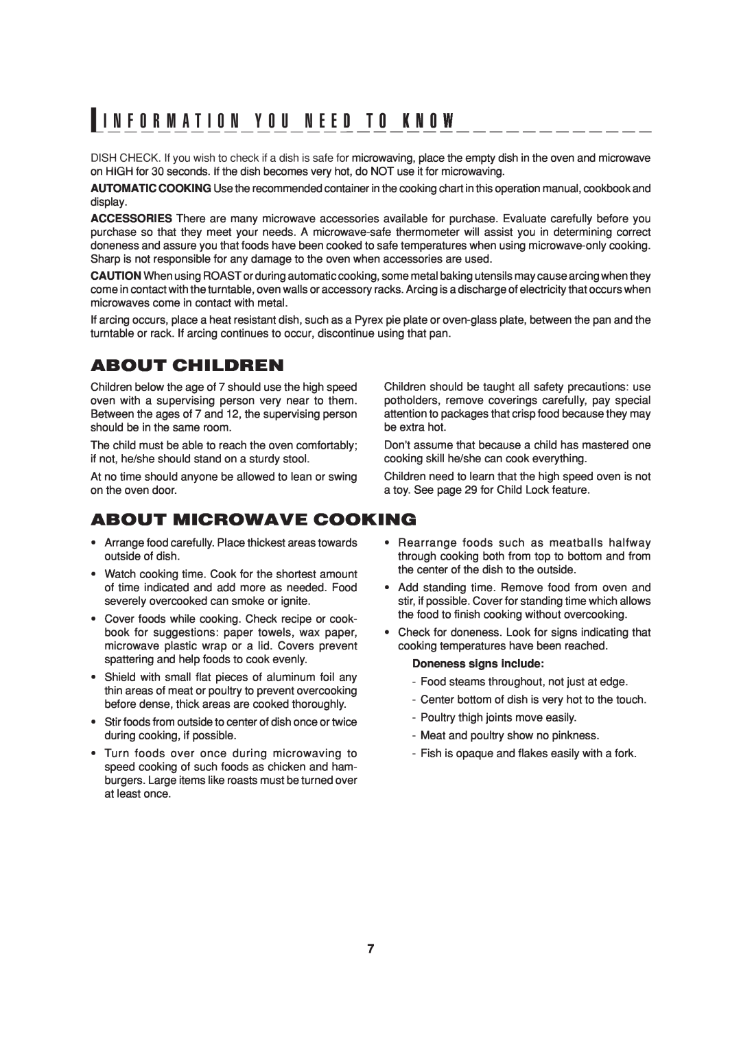 Sharp R-90GC operation manual About Children, About Microwave Cooking, I N F O R M A T I O N Y O U N E E D T O K N O W 