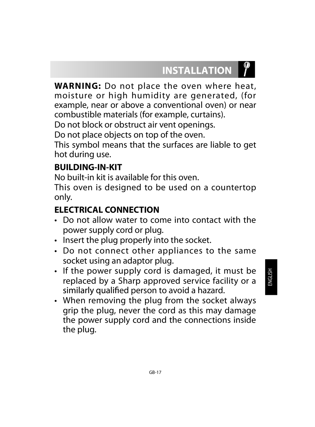 Sharp R-92STM operation manual Building-In-Kit, GB-17 