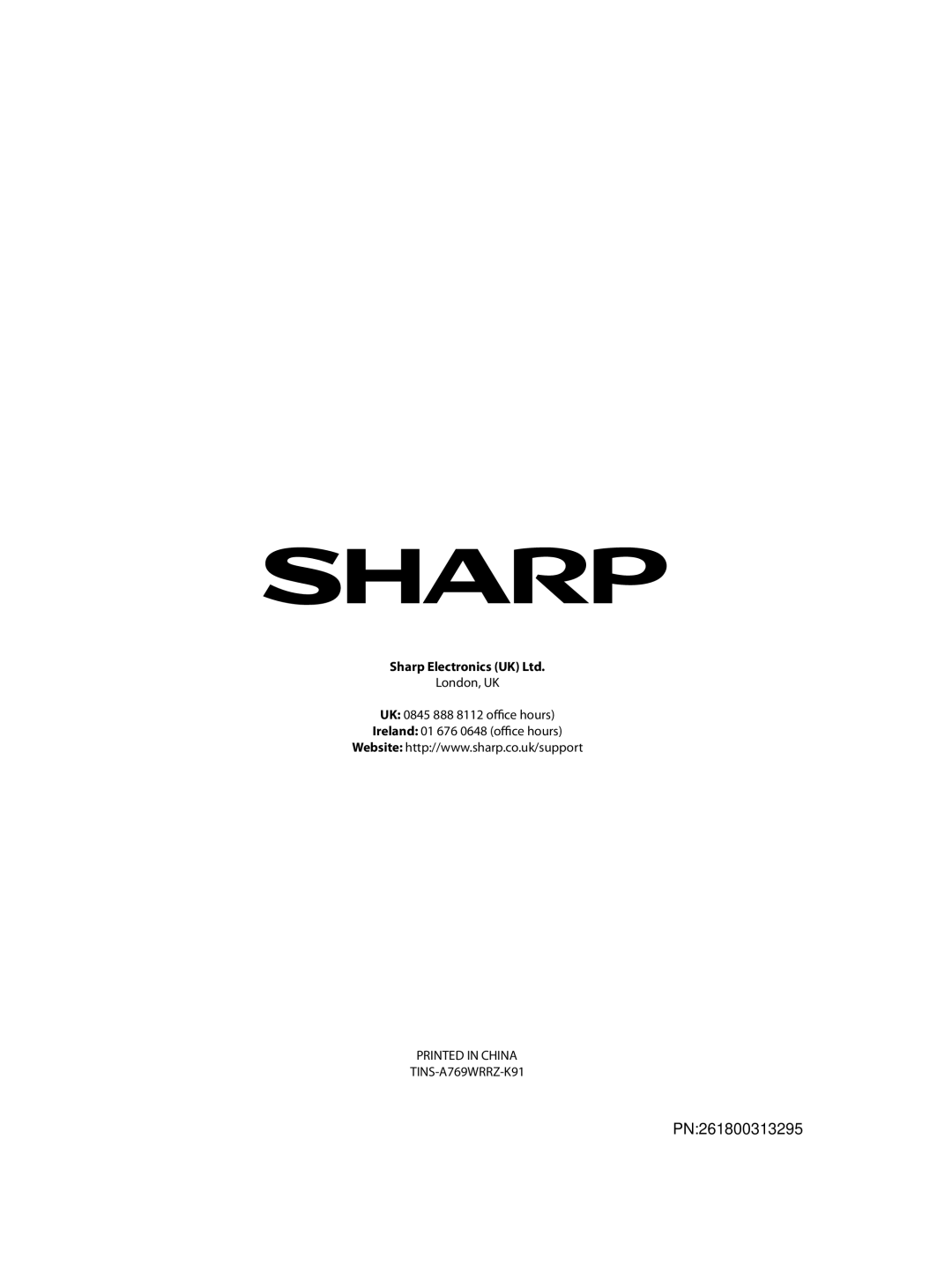 Sharp R-92STM operation manual London, UK 