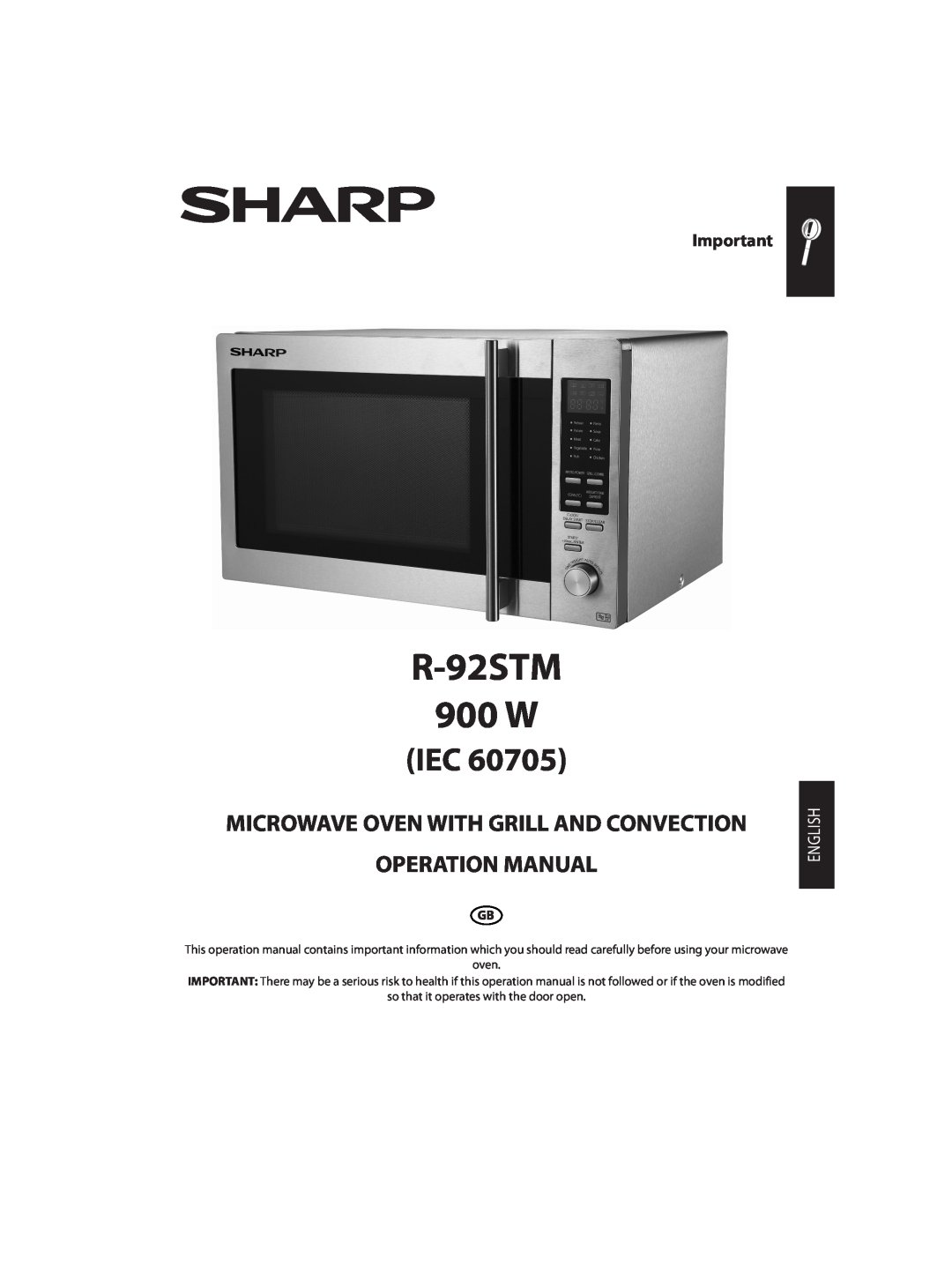 Sharp operation manual R-92STM 900 W, Microwave Oven With Grill And Convection, English 