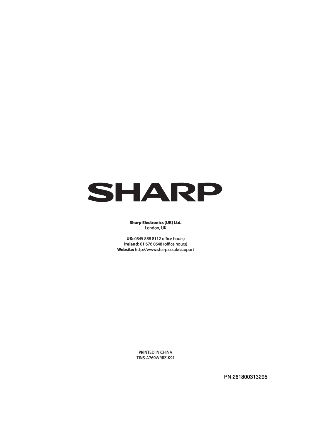 Sharp R-92STM operation manual PN261800313295, London, UK 
