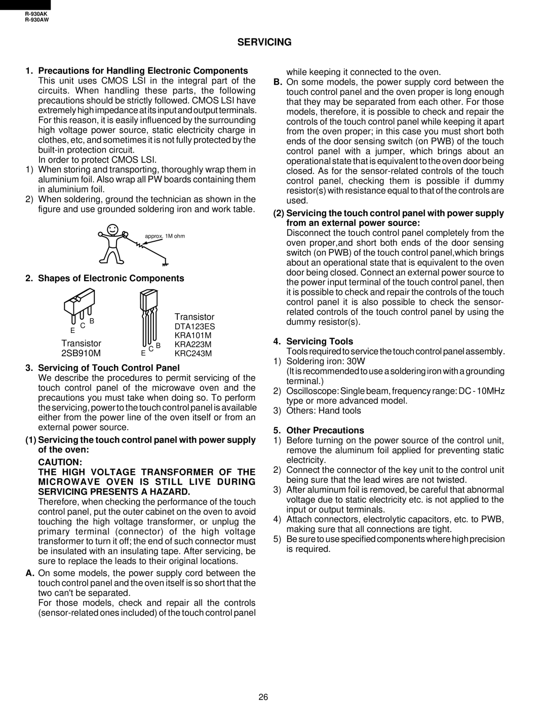 Sharp R-930AW service manual Servicing 