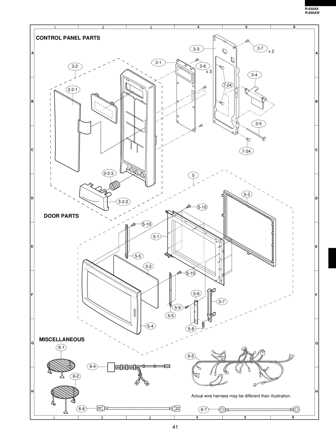 Sharp R-930AW service manual Control Panel Parts Door Parts Miscellaneous 