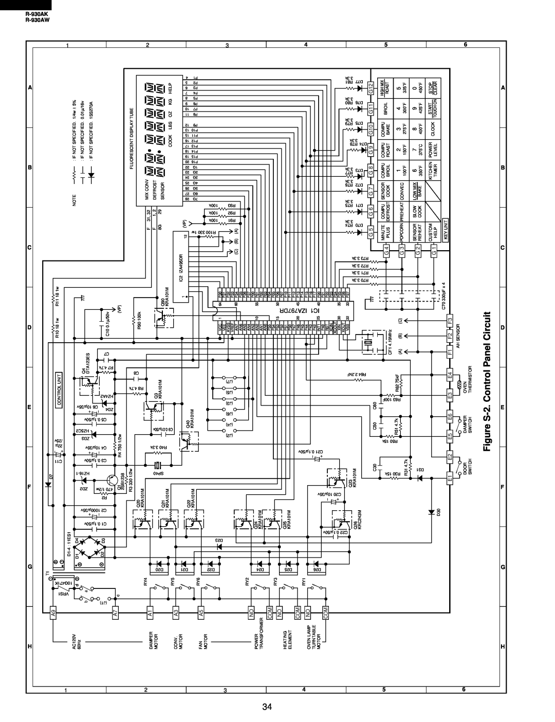 Sharp R-930AW service manual Circuit, Control Panel, Figure S-2, IZA797DR IC1 