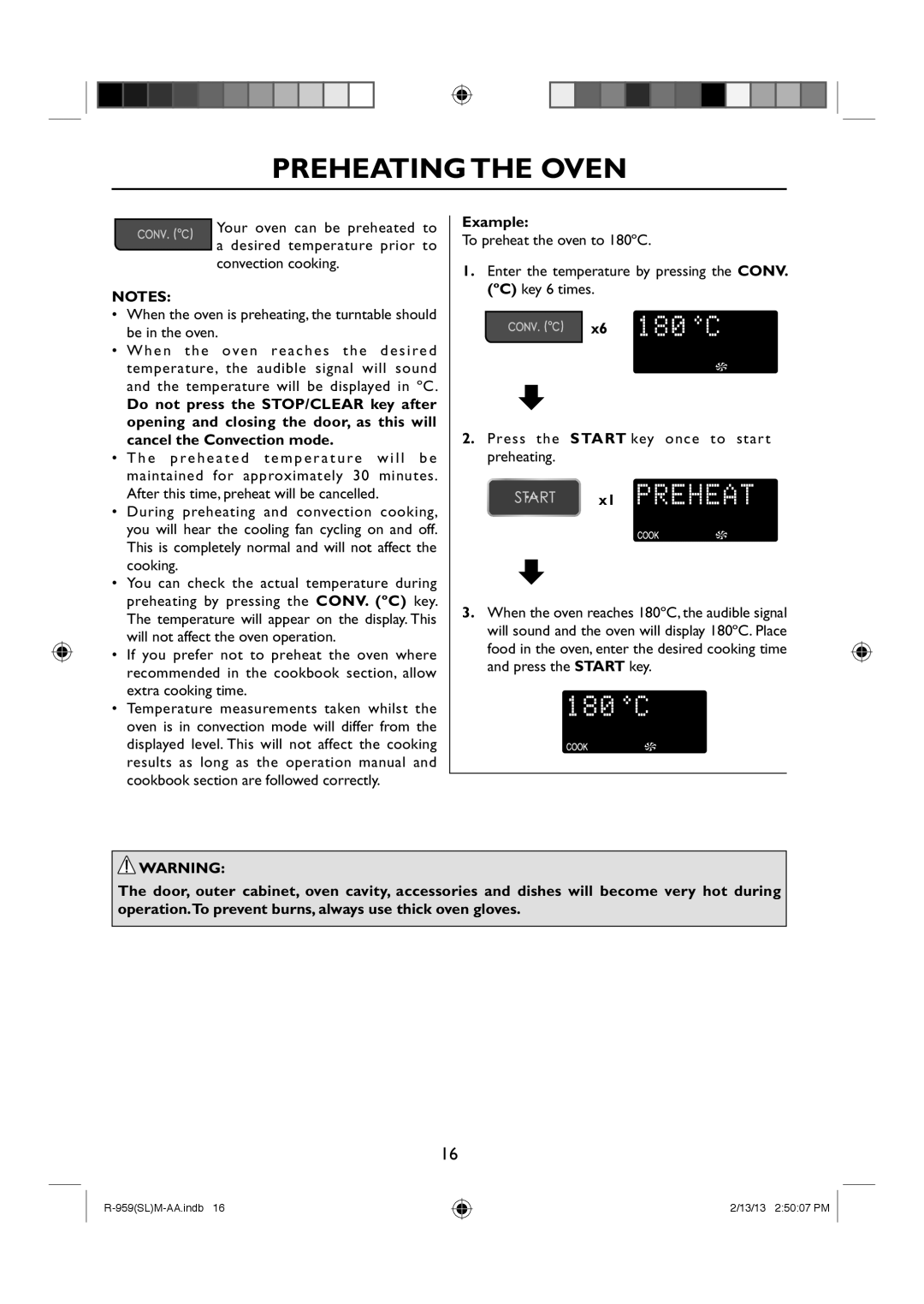 Sharp R-959(SL)M-AA manual Preheating the Oven 