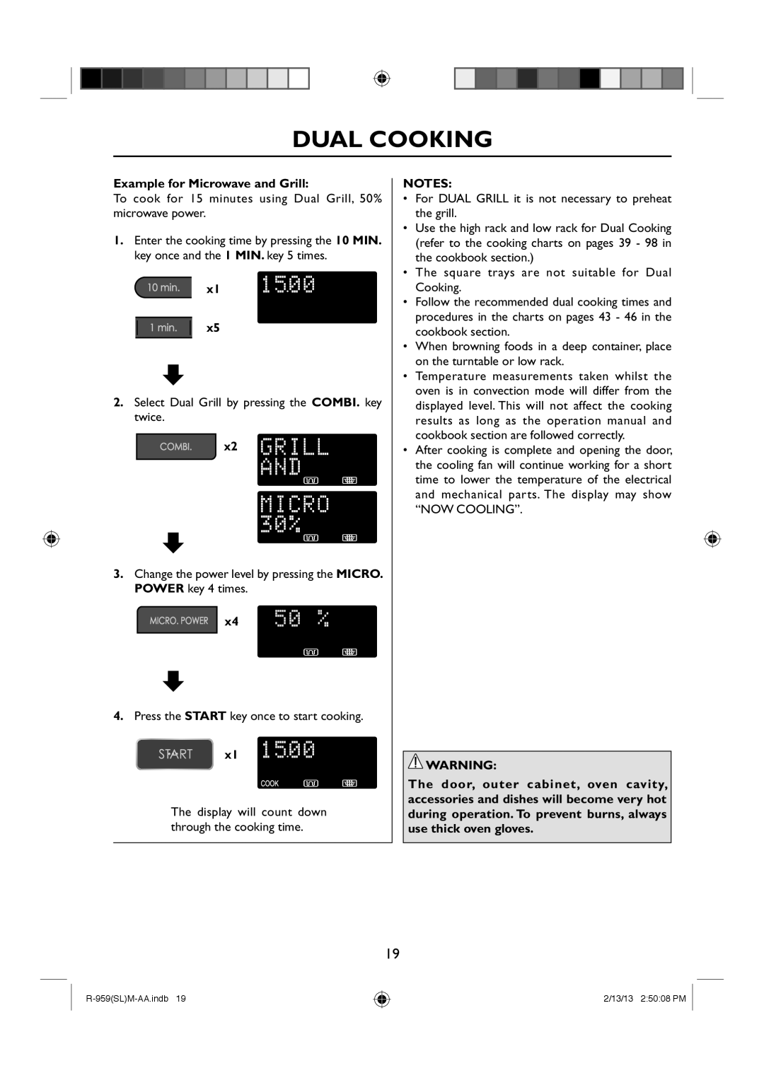 Sharp R-959(SL)M-AA manual Example for Microwave and Grill 