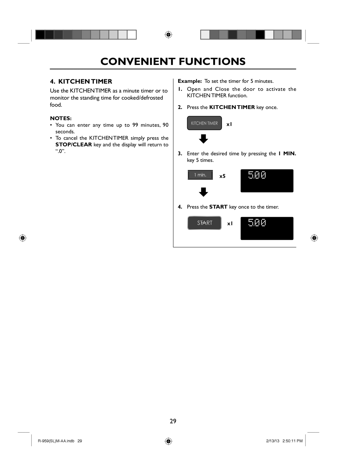 Sharp R-959(SL)M-AA manual Kitchen Timer 