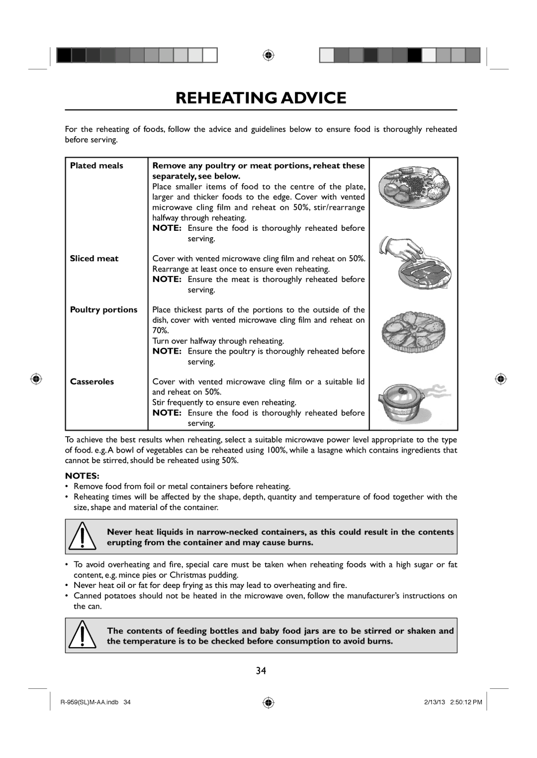 Sharp R-959(SL)M-AA manual Reheating Advice 