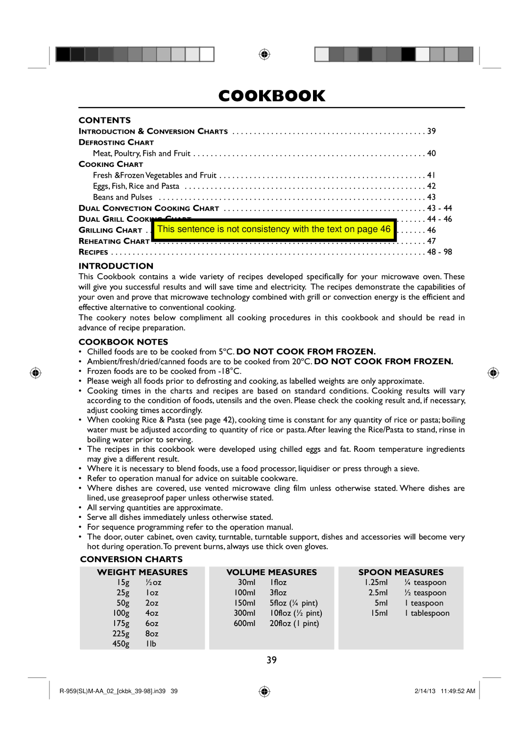 Sharp R-959(SL)M-AA manual Contents, Introduction, Cookbook Notes 