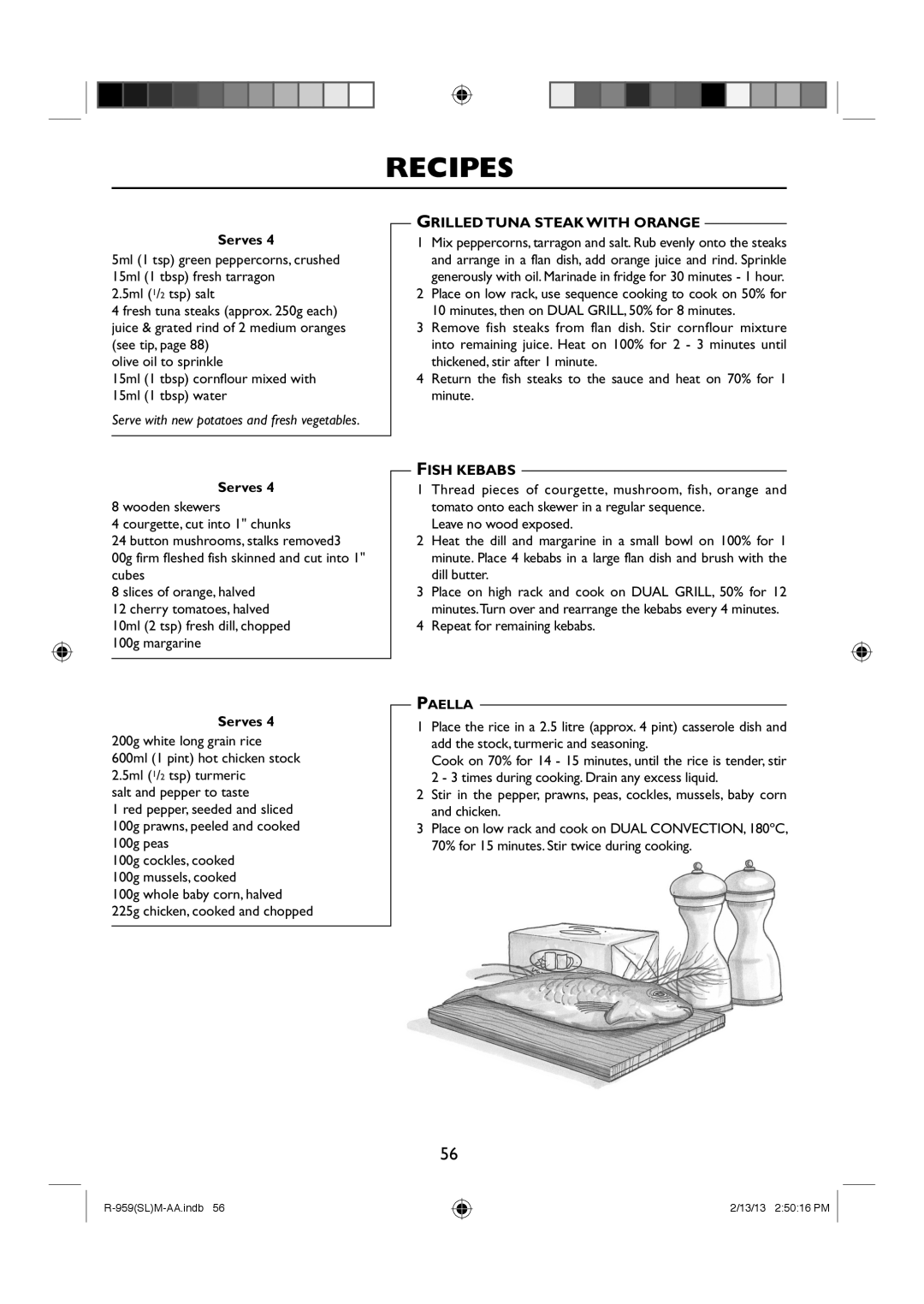 Sharp R-959(SL)M-AA manual Grilled Tuna Steak with Orange, Fish Kebabs, Repeat for remaining kebabs 