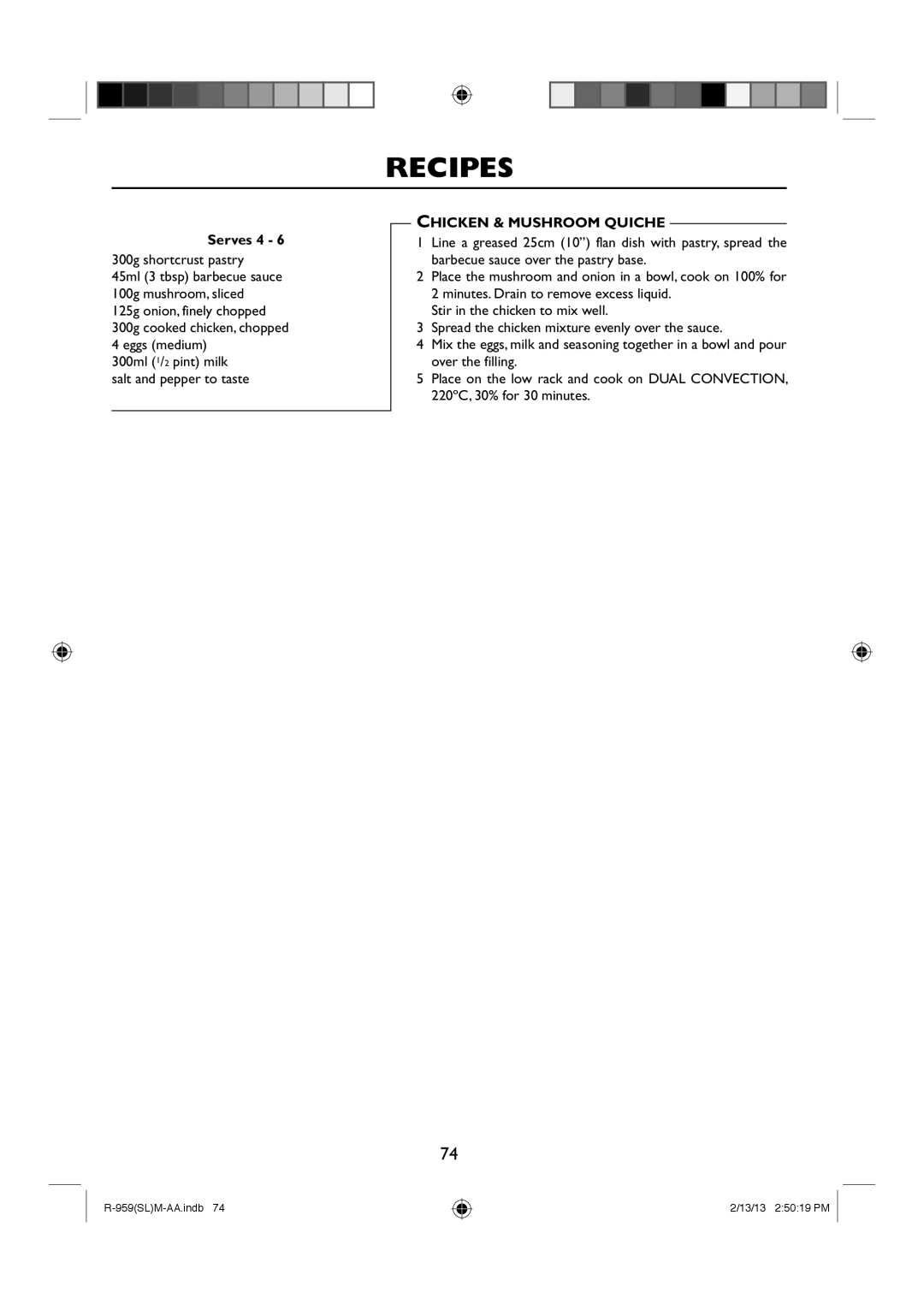 Sharp R-959(SL)M-AA manual 300g shortcrust pastry, 125g onion, finely chopped 300g cooked chicken, chopped 