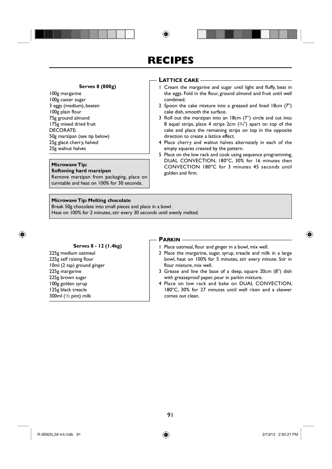 Sharp R-959(SL)M-AA manual Lattice Cake, Parkin 