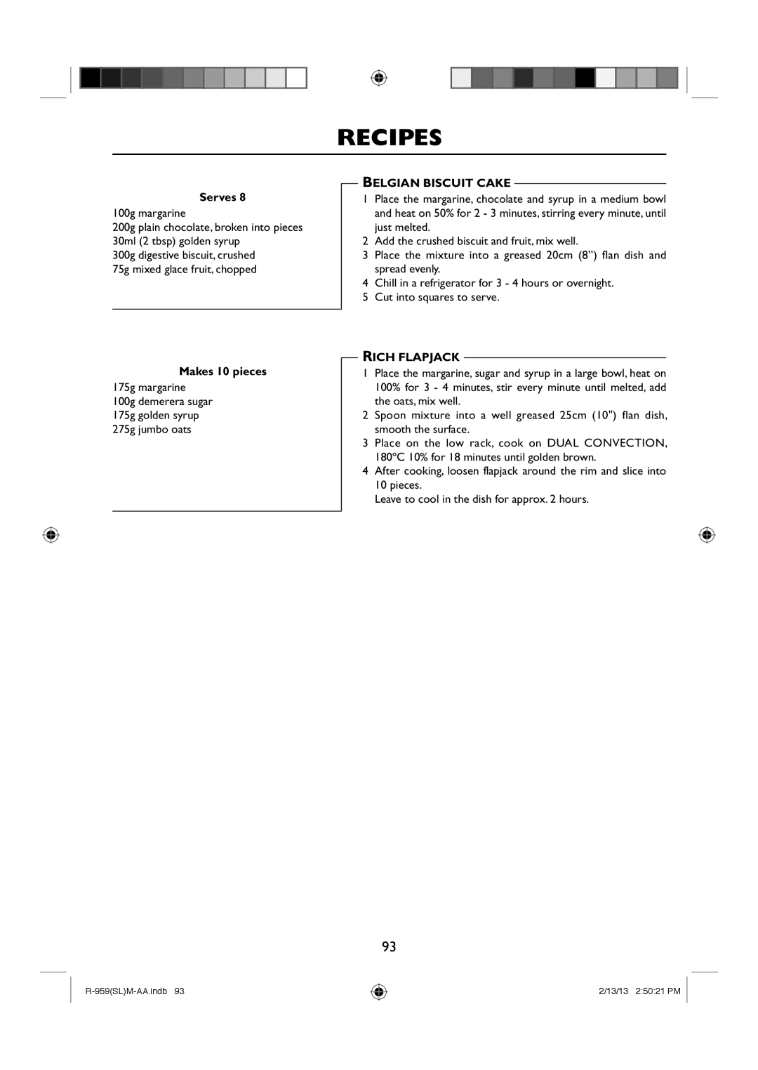 Sharp R-959(SL)M-AA manual Makes 10 pieces, Belgian Biscuit Cake, Rich Flapjack 