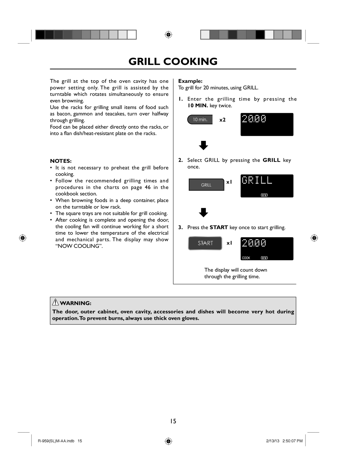 Sharp R-959(SL)M-AA manual Grill Cooking, Example 