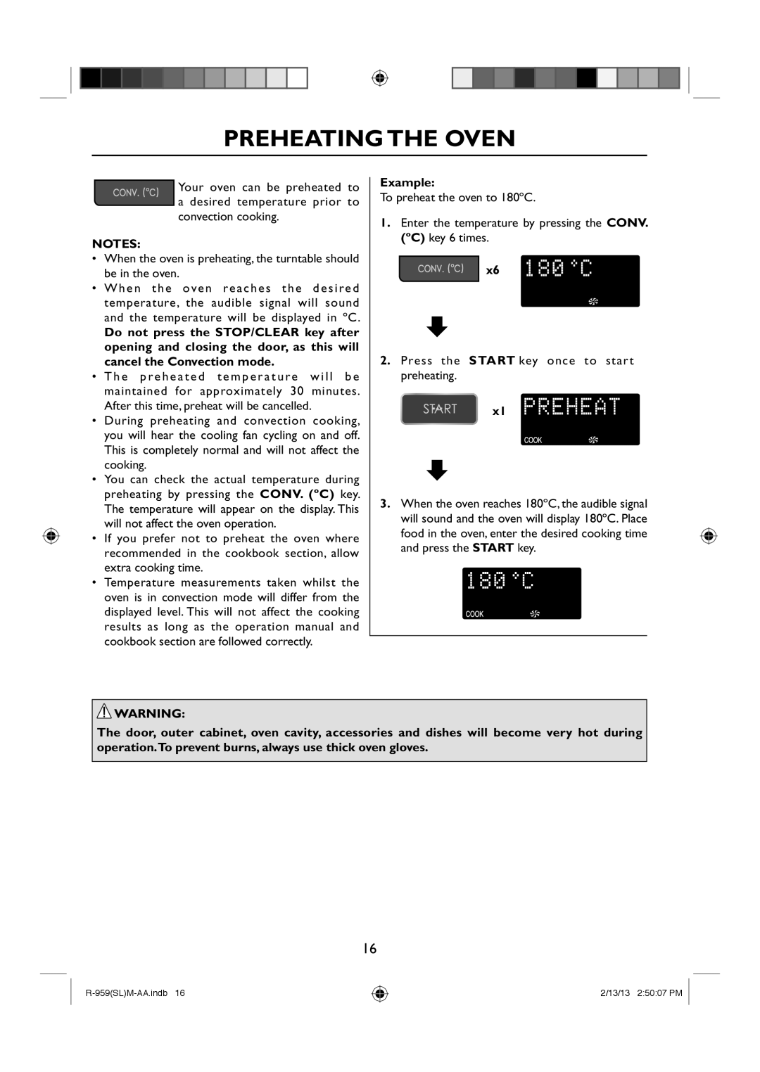 Sharp R-959(SL)M-AA manual Preheating The Oven, Example 