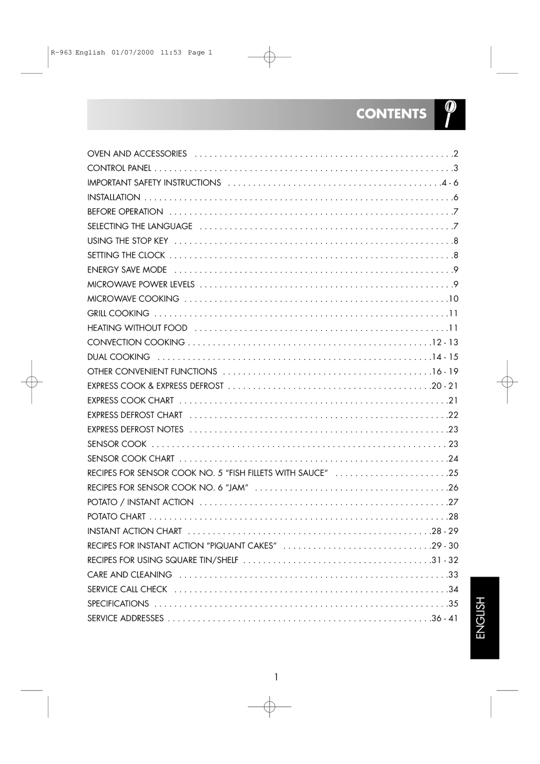 Sharp R-963S operation manual Contents 