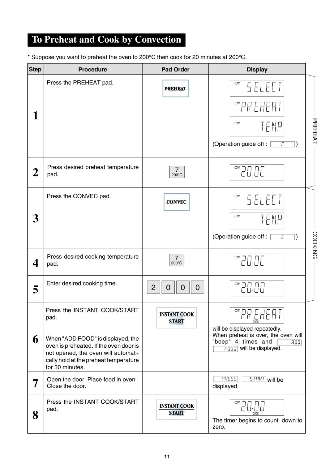 Sharp R-980E operation manual To Preheat and Cook by Convection 