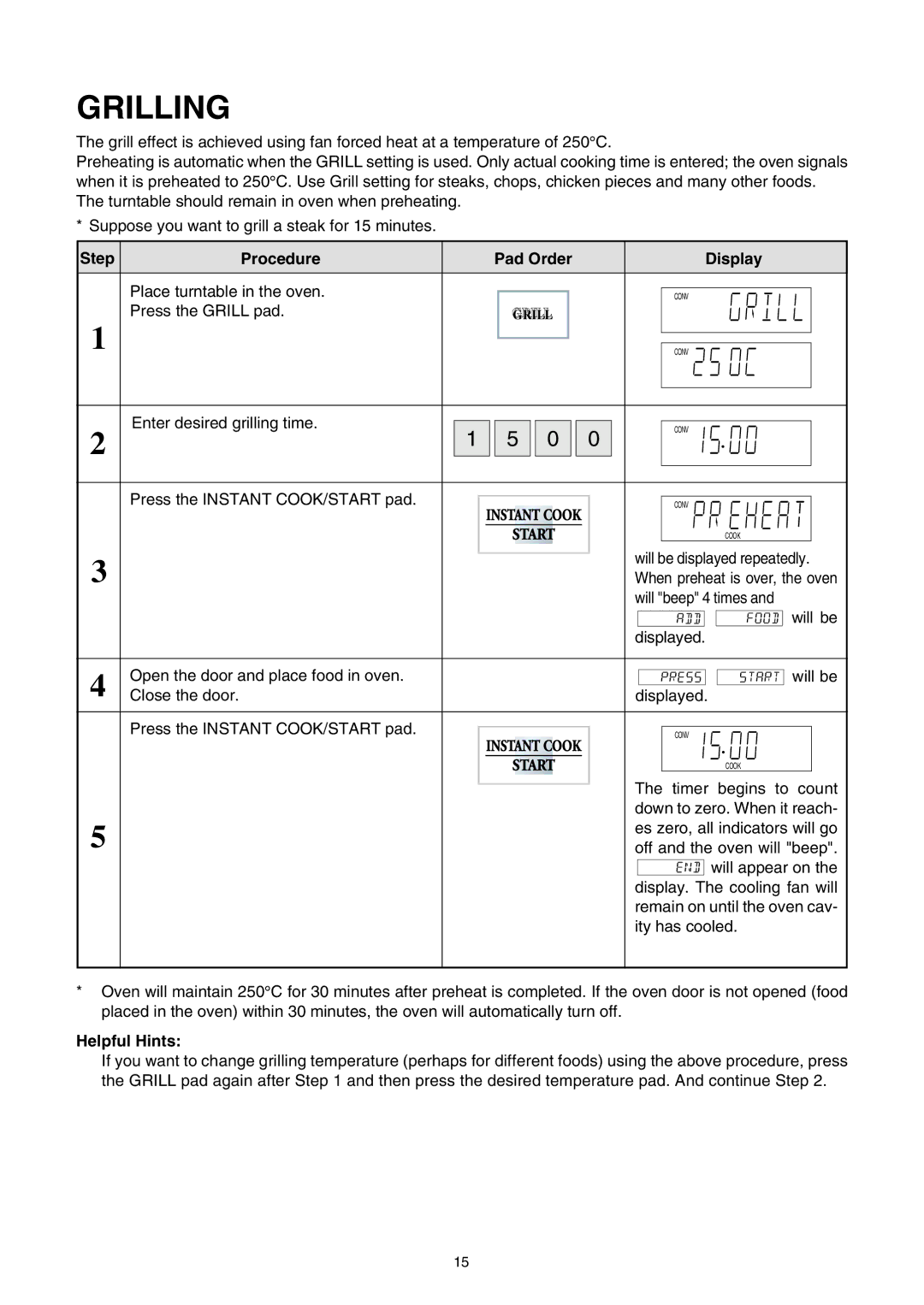 Sharp R-980E operation manual Grilling, Helpful Hints 