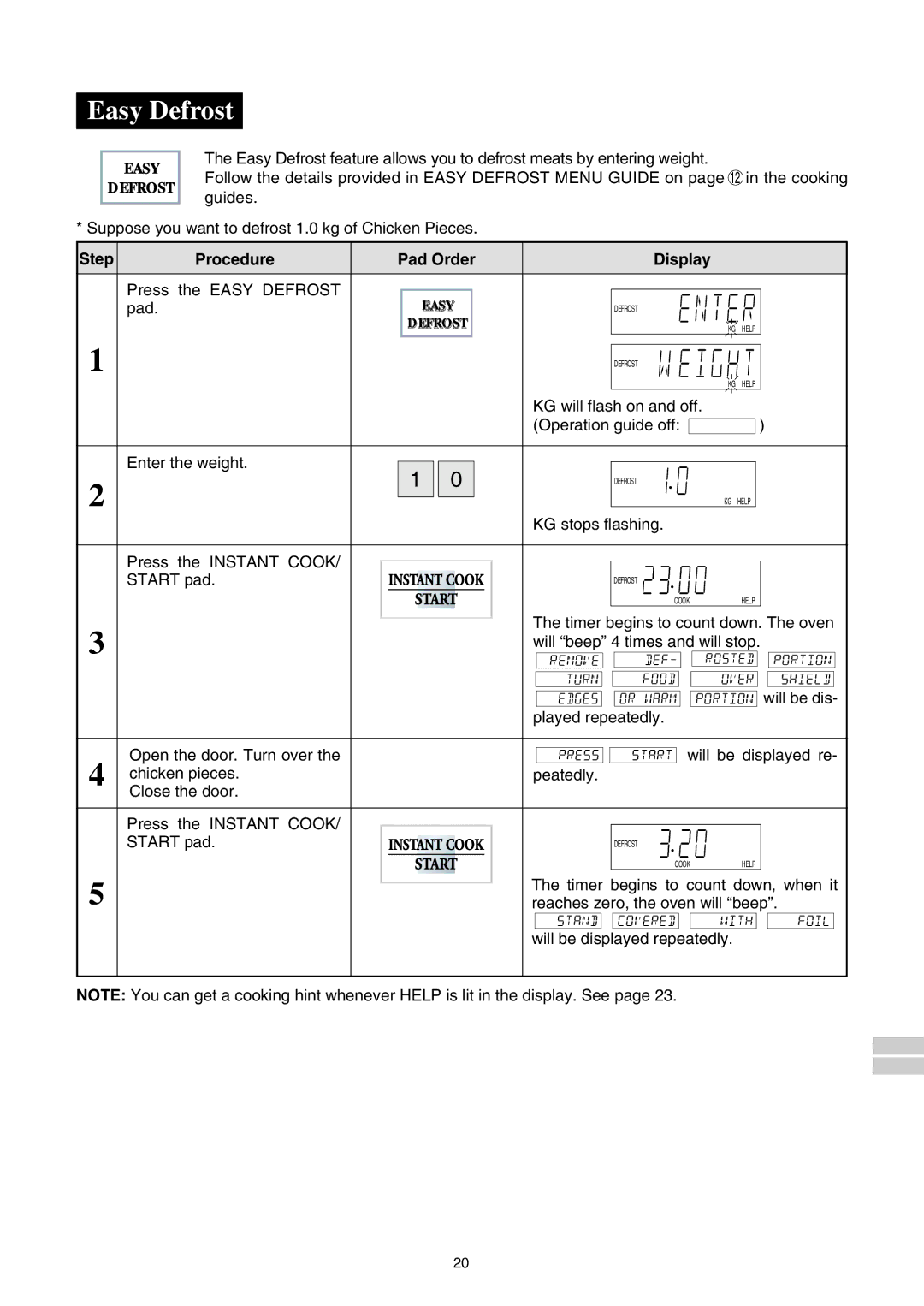 Sharp R-980E operation manual Easy Defrost 