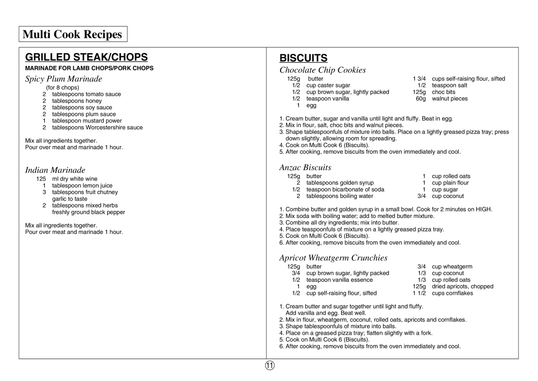 Sharp R-980E operation manual Multi Cook Recipes 