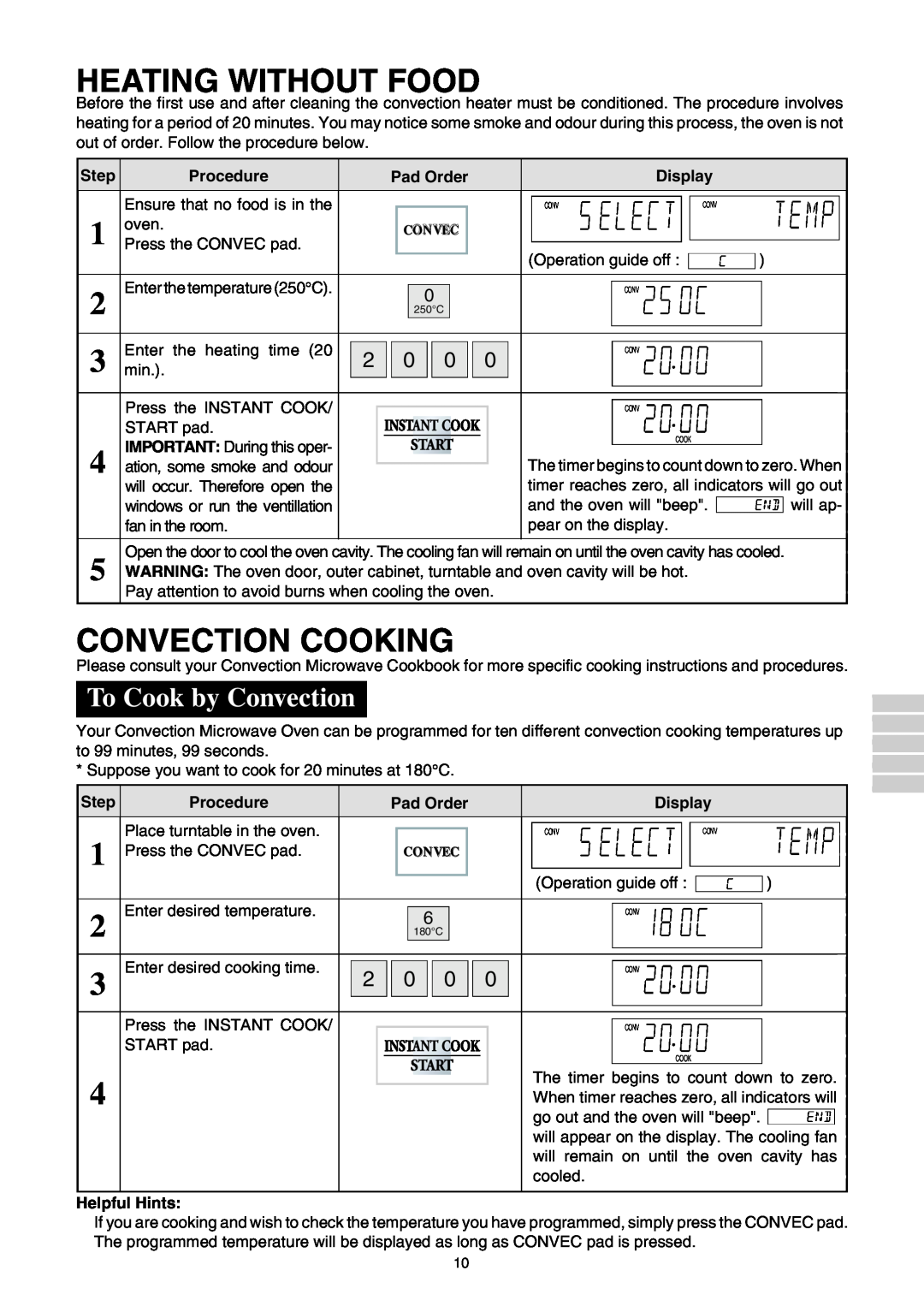 Sharp R-980E operation manual Heating Without Food, Convection Cooking, To Cook by Convection 