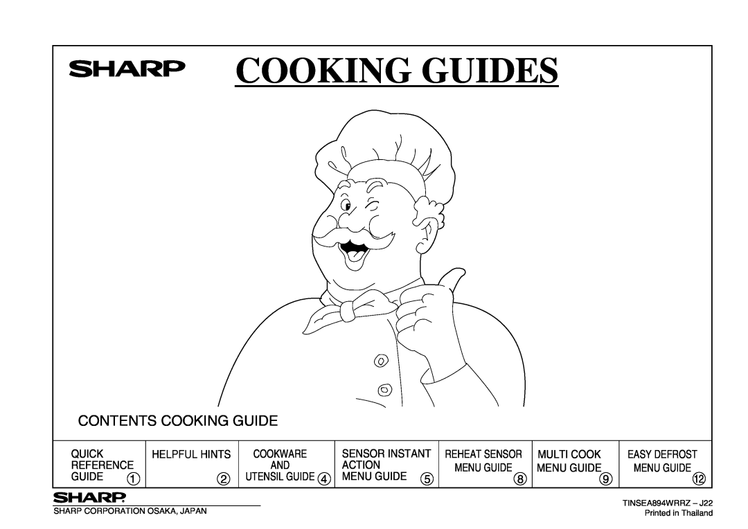 Sharp R-980E Quick, Helpful Hints, Reference, Sensor Instant, Action, Multi Cook Menu Guide, Cooking Guides 