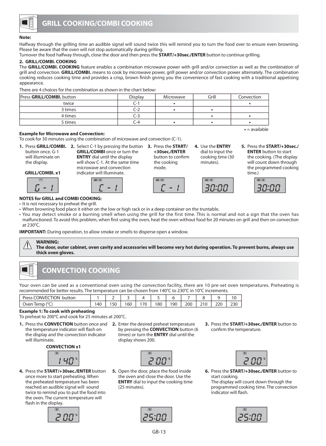 Sharp R-982STM operation manual Convection Cooking, GRILL/COMBI. Cooking 