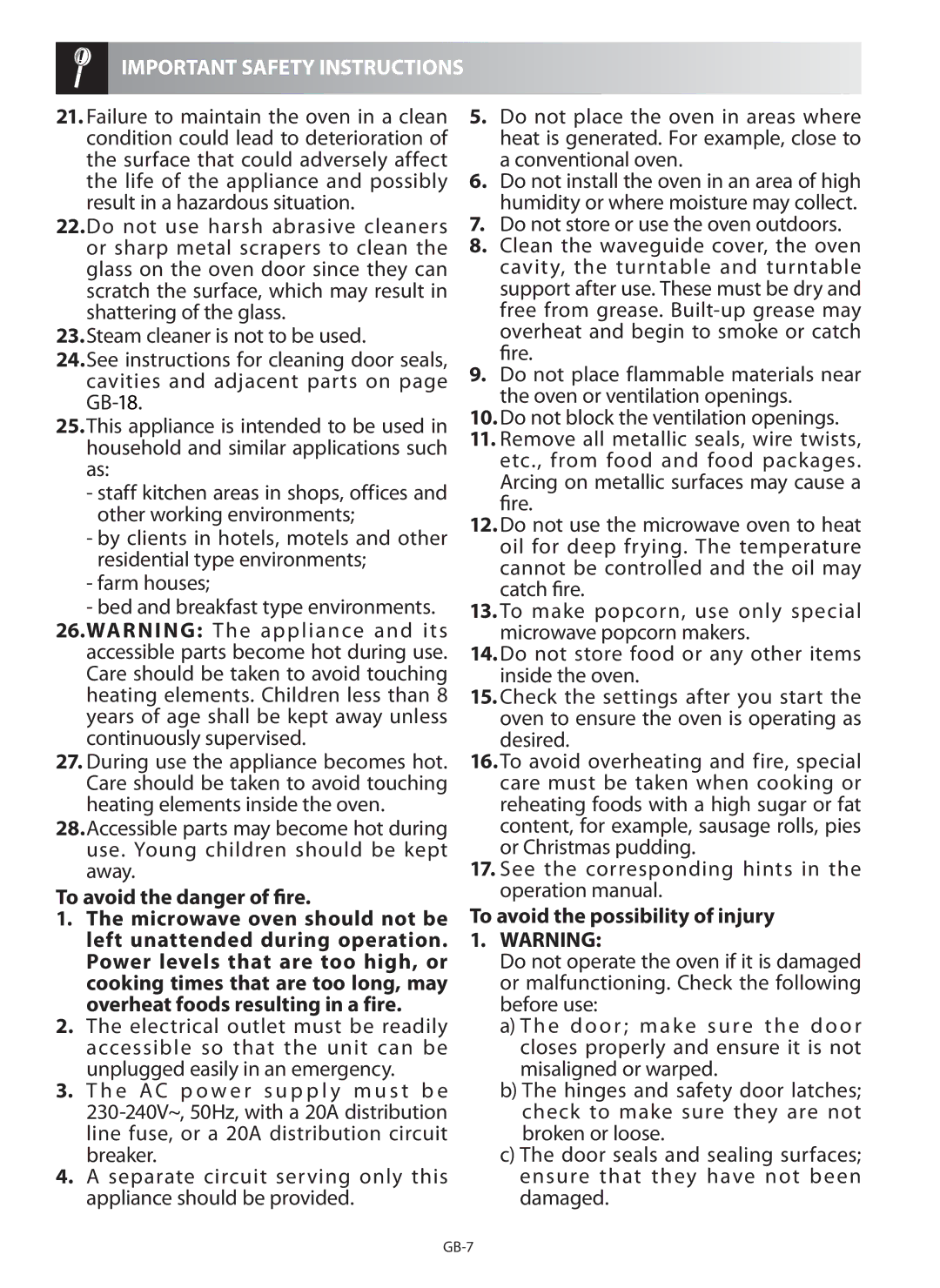 Sharp R-982STM operation manual To avoid the danger of fire 