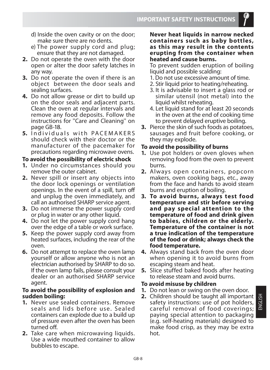 Sharp R-982STM operation manual To avoid the possibility of explosion and sudden boiling 