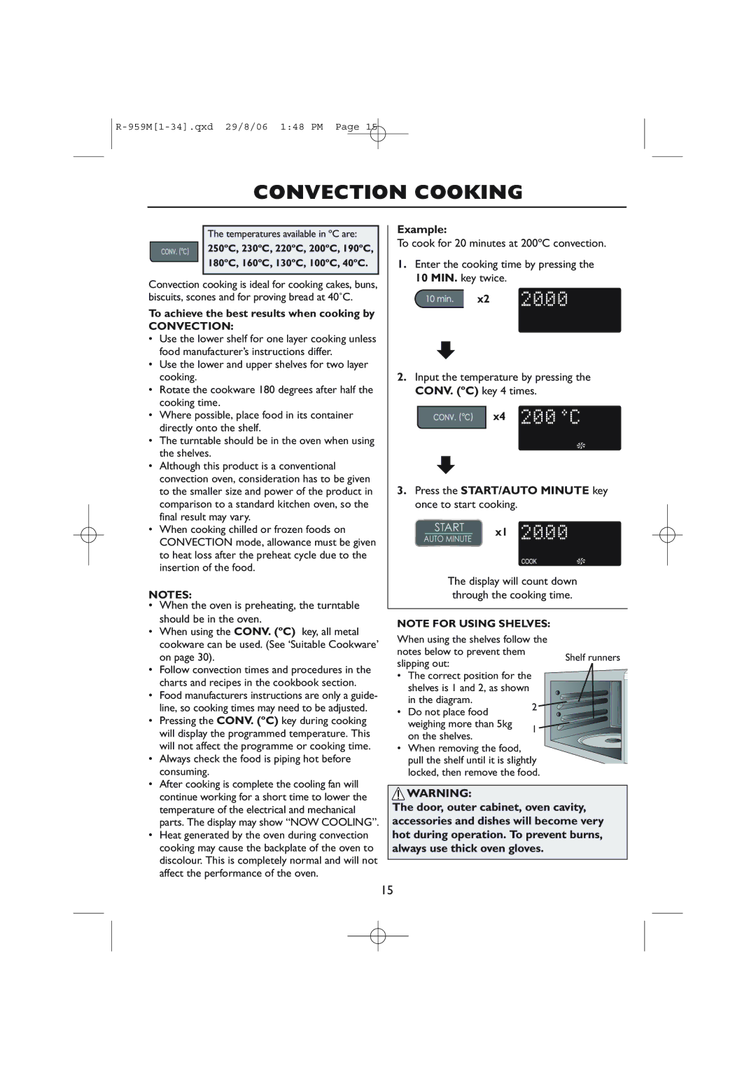 Sharp R-959M, R-98STM-A operation manual Convection Cooking, To achieve the best results when cooking by 