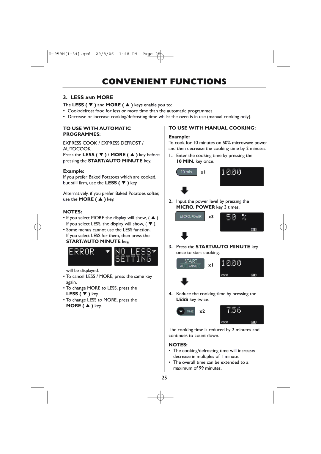 Sharp R-959M, R-98STM-A operation manual To USE with Automatic Programmes, To USE with Manual Cooking 