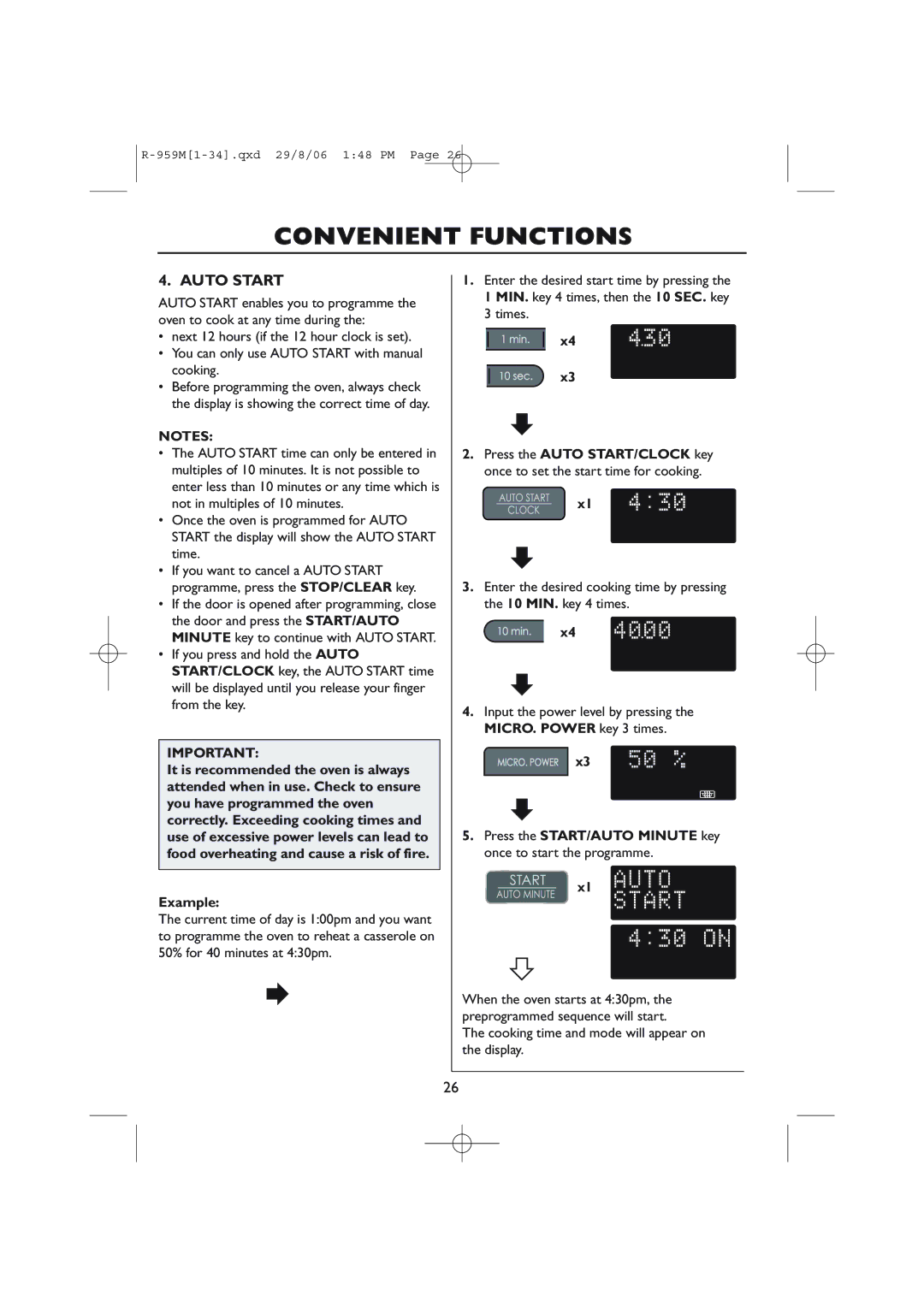 Sharp R-98STM-A, R-959M operation manual Press the START/AUTO Minute key once to start the programme 