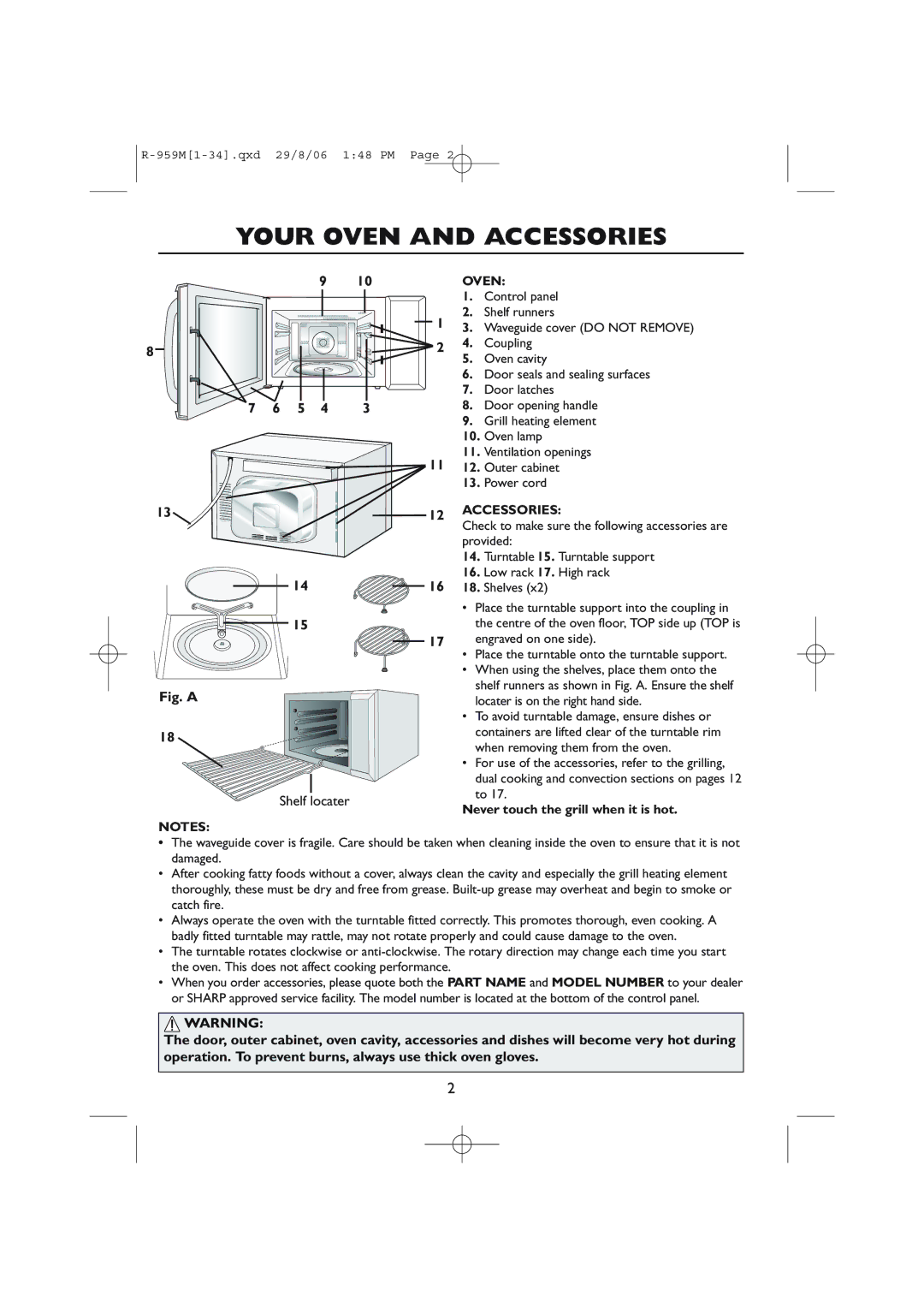 Sharp R-98STM-A, R-959M operation manual Your Oven and Accessories, Shelf locater 