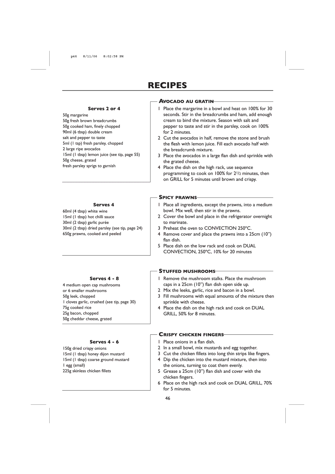 Sharp R-98STM-A, R-959M operation manual P46 8/11/06 80258 PM 