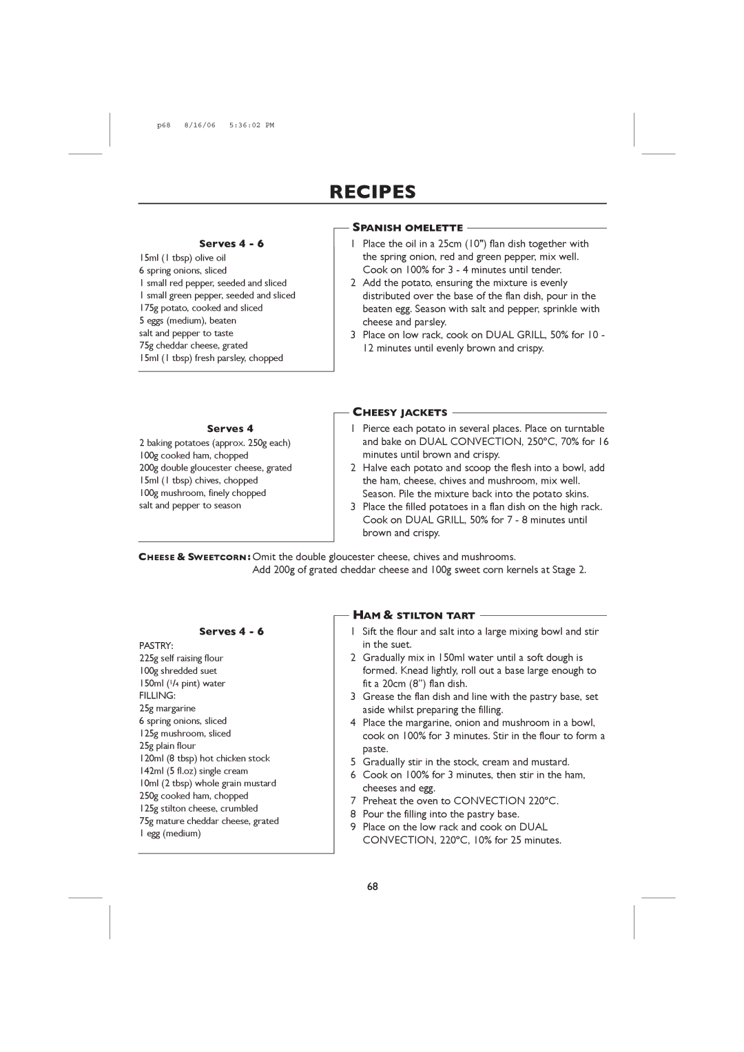 Sharp R-98STM-A, R-959M Suet, Fit a 20cm 8 flan dish, Aside whilst preparing the filling, Paste, Cheeses and egg 