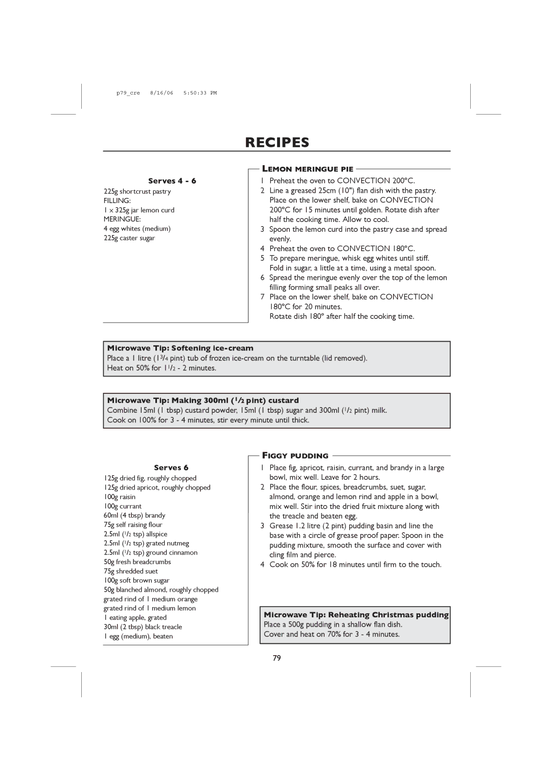 Sharp R-959M Microwave Tip Softening ice-cream, Microwave Tip Making 300ml pint custard, Lemon Meringue PIE, Figgy Pudding 