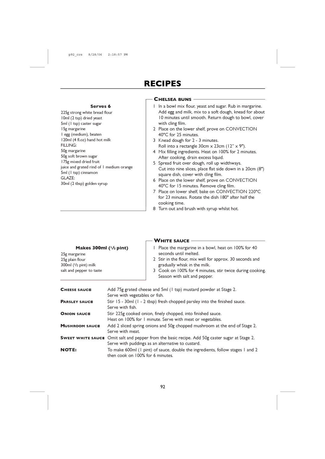 Sharp R-98STM-A, R-959M operation manual Mak pint, Glaze, Chelsea Buns, White Sauce 