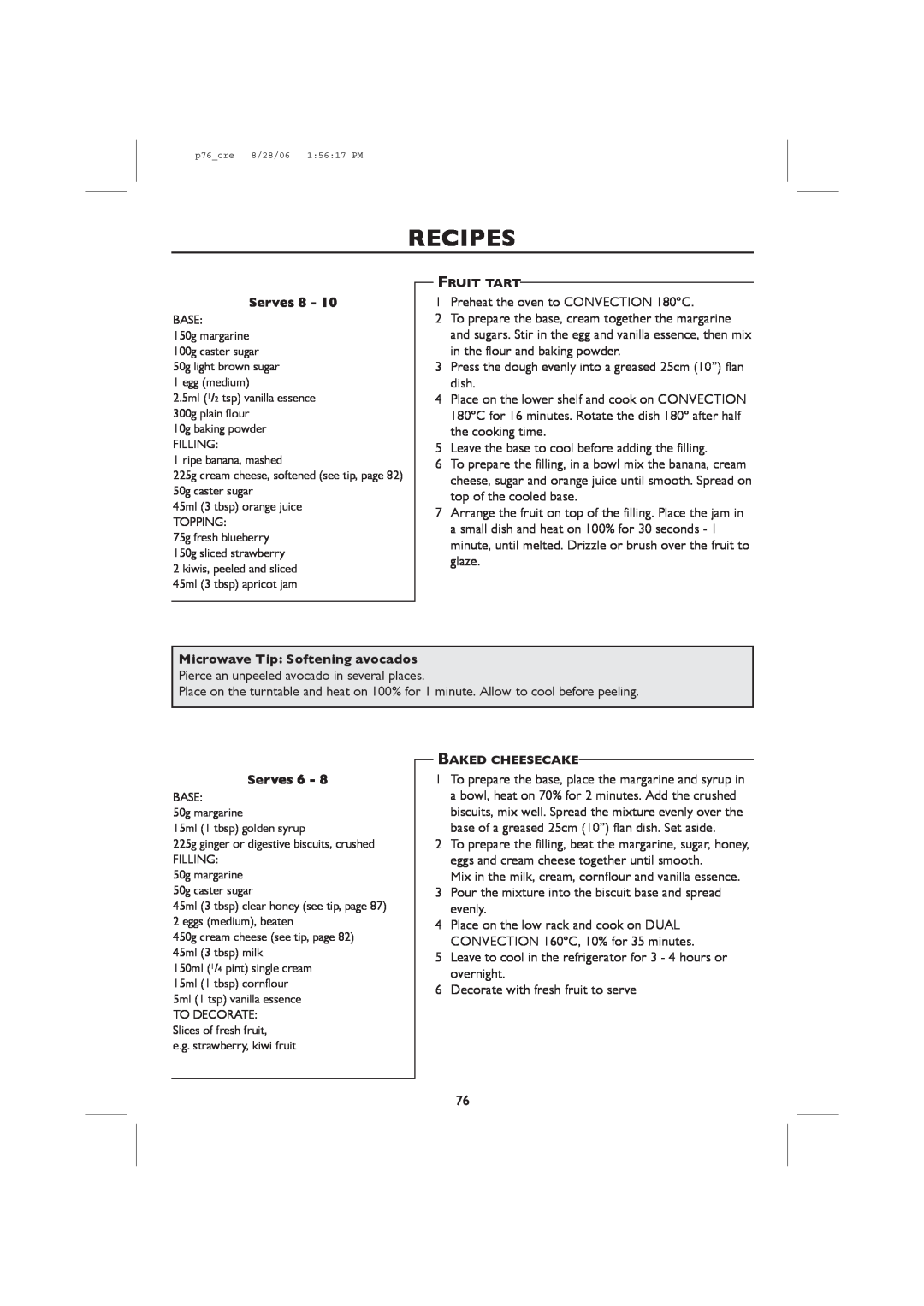 Sharp R-98STM-A, R-959M operation manual Recipes, Serv, Preheat the oven to CONVECTION 180ºC 
