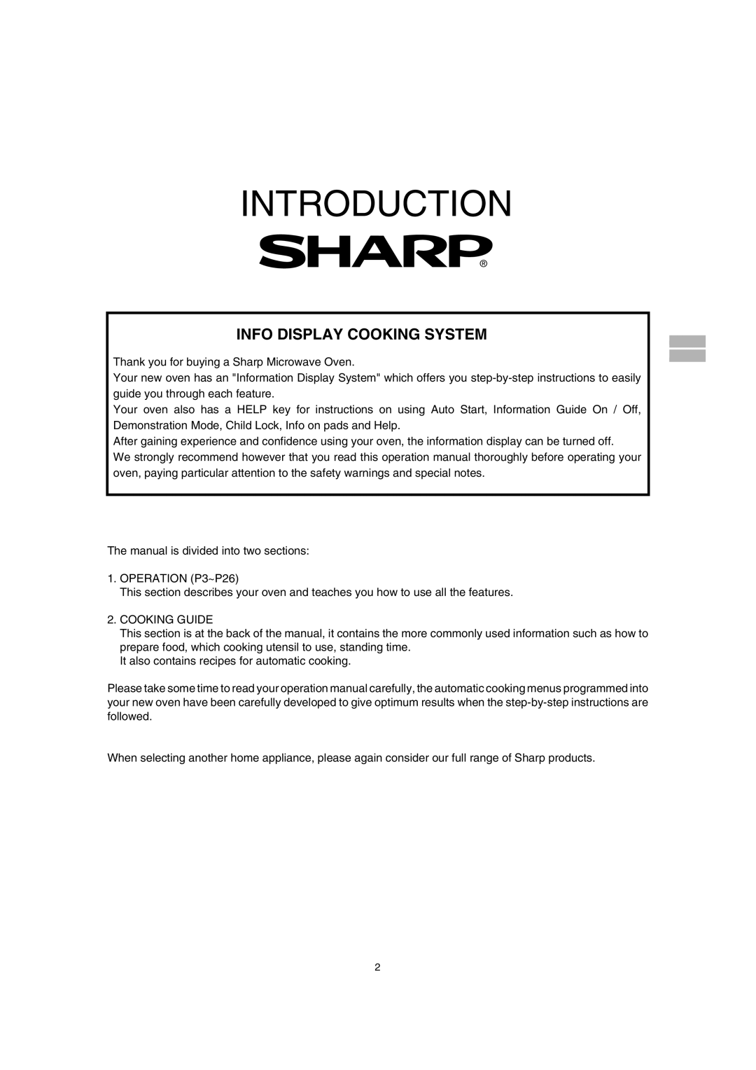 Sharp R-990J(S), R-990K(S)/(W), R-980J operation manual Info Display Cooking System, Introduction 