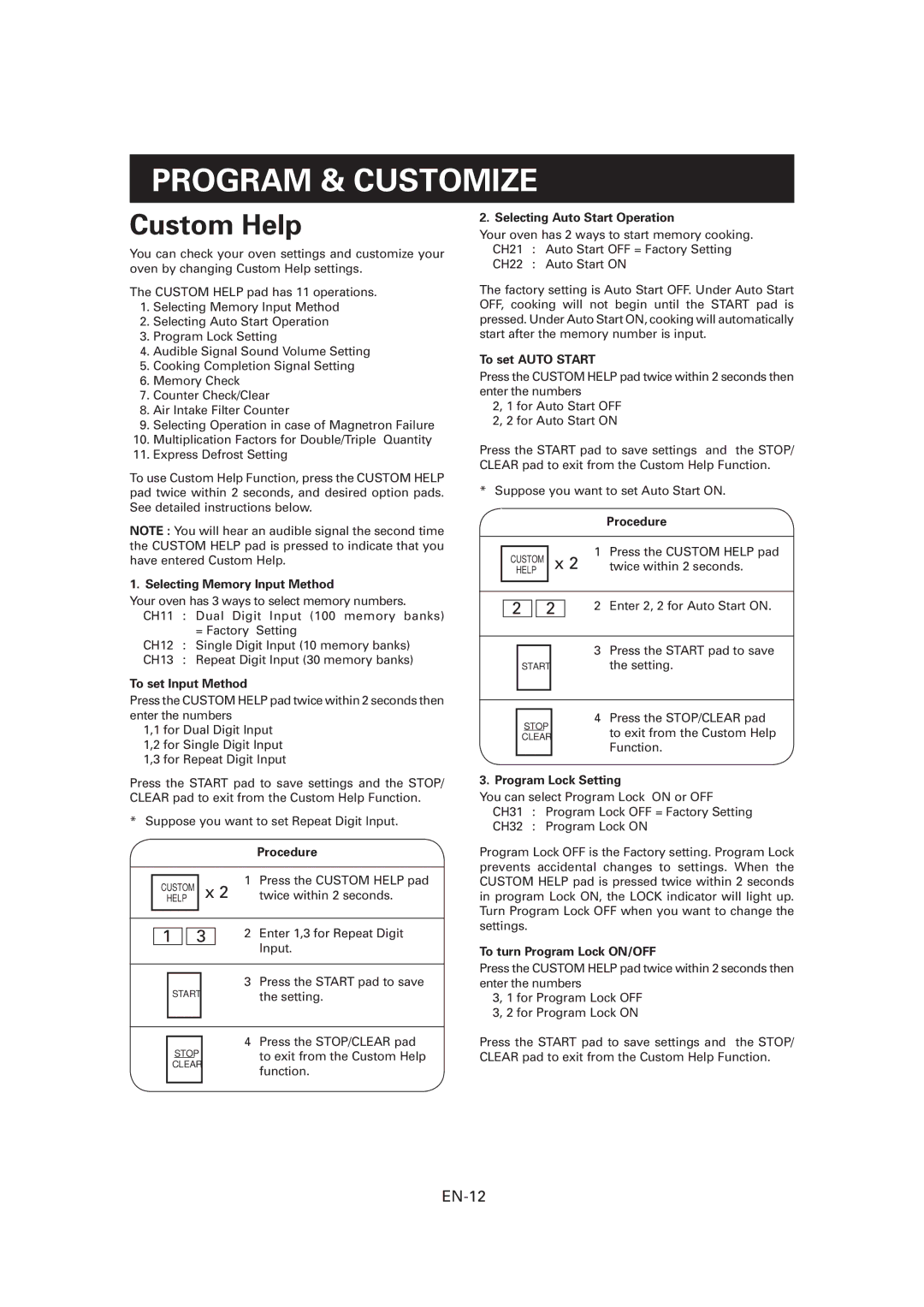 Sharp CD1800M, R-CD1200M, CD2200M operation manual Program & Customize, EN-12 