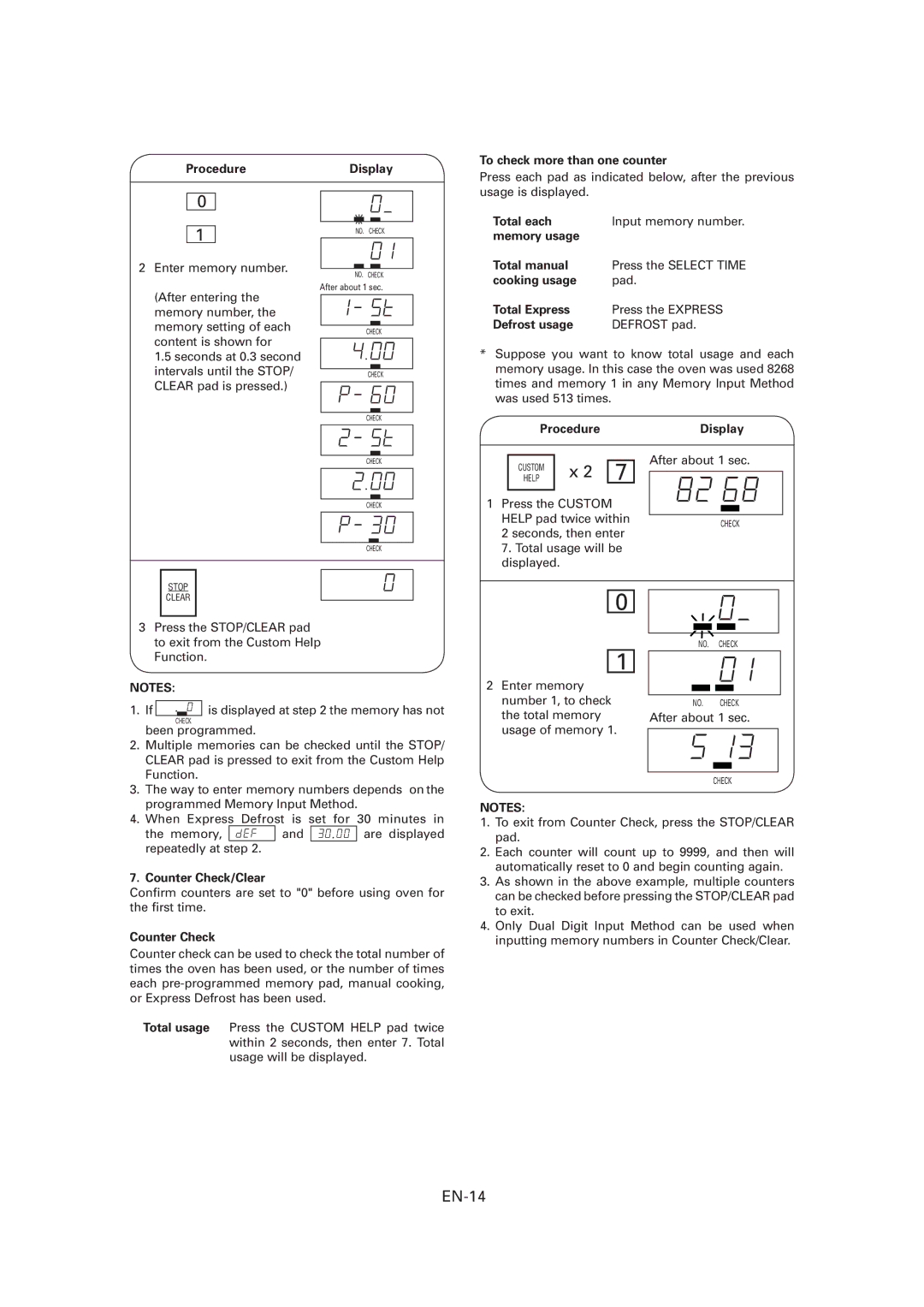 Sharp R-CD1200M, CD1800M, CD2200M EN-14, ProcedureDisplay To check more than one counter, Counter Check/Clear 