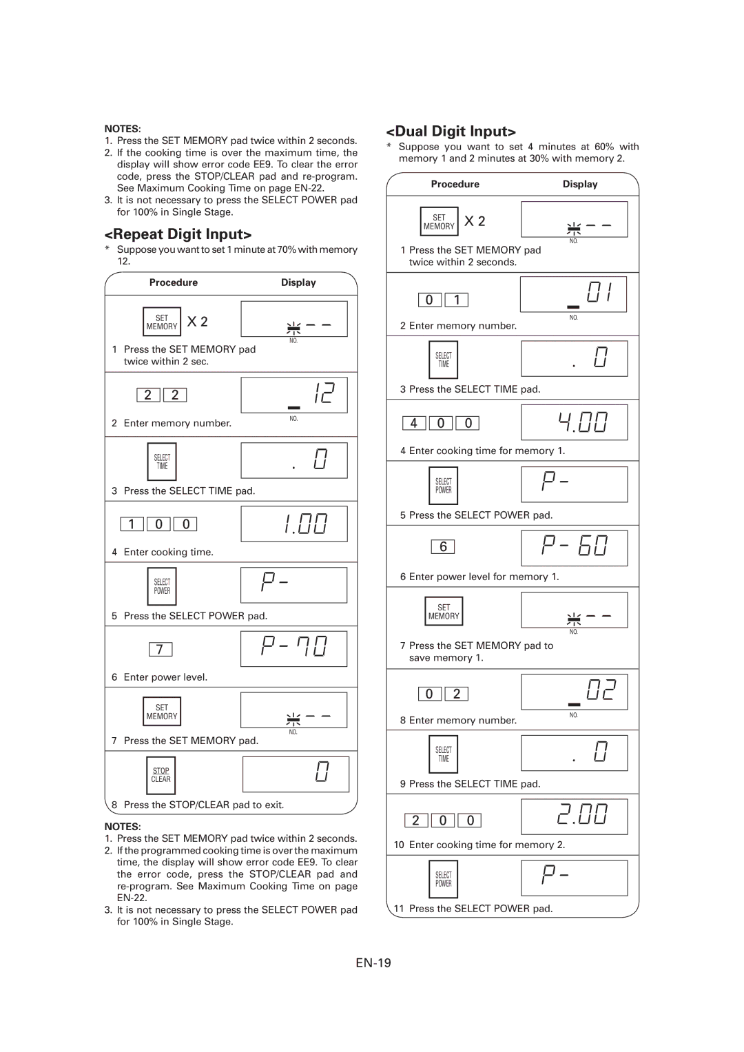 Sharp CD2200M, R-CD1200M, CD1800M operation manual Repeat Digit Input, Dual Digit Input, EN-19 