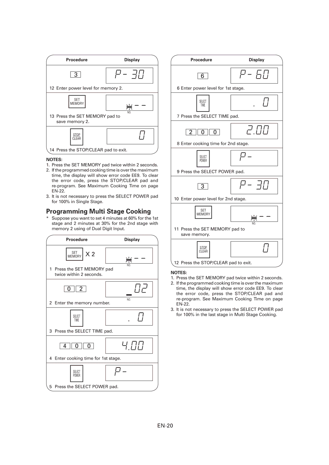 Sharp R-CD1200M, CD1800M, CD2200M operation manual Programming Multi Stage Cooking, EN-20 