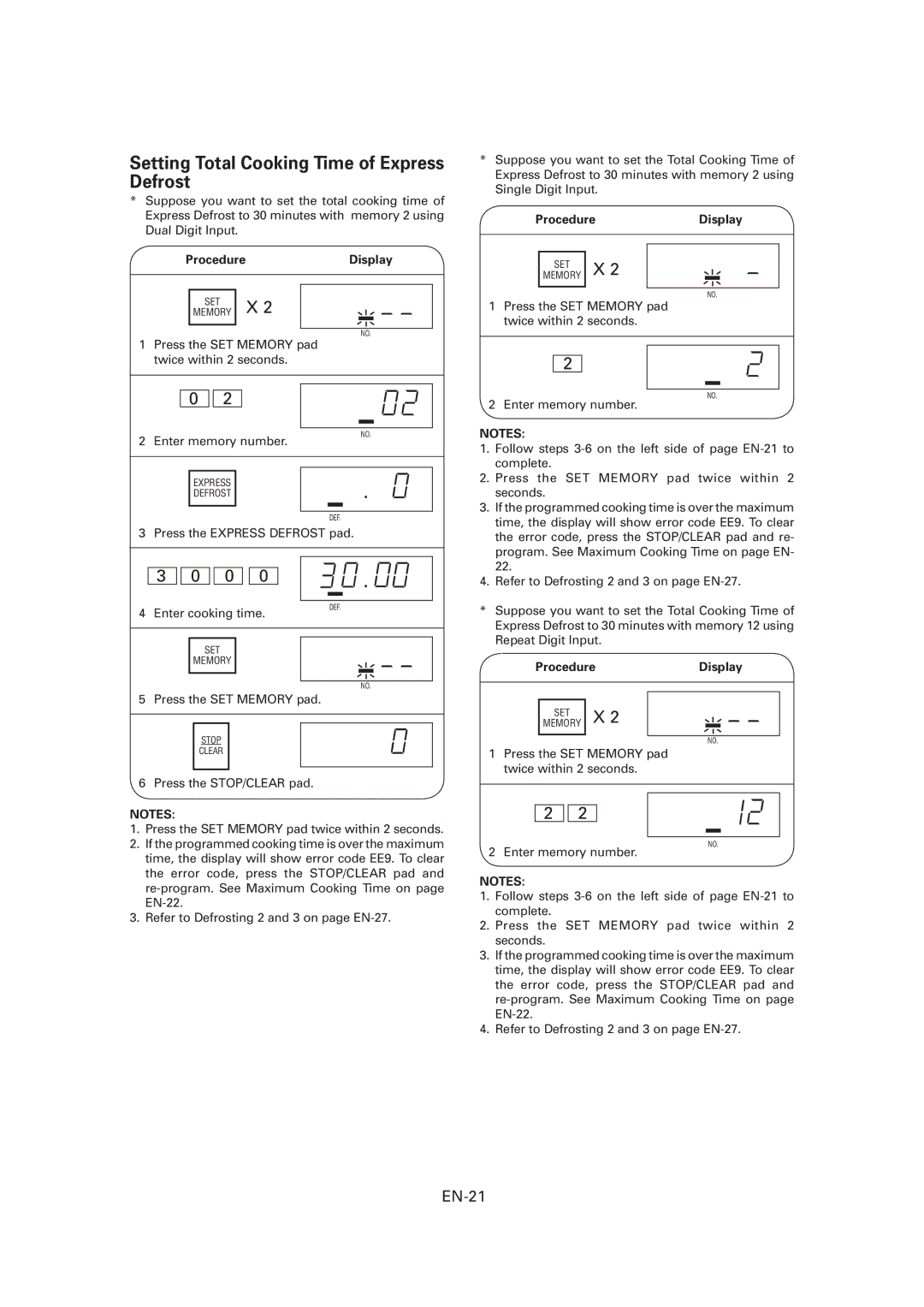 Sharp CD1800M, R-CD1200M, CD2200M operation manual Setting Total Cooking Time of Express Defrost, EN-21 